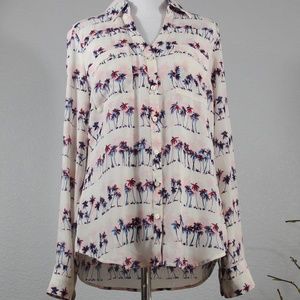 Express Portofino palm tree button up sheer blouse